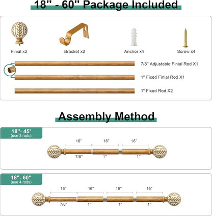 QDWIS Boho Wood Curtain Rods for Windows 28 to 48 inch, Rustic Decorative - Image 8