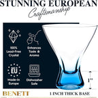 BENETI European Made Colored Martini Glasses Set of 6 Stemless Cocktail Glasses - 8 Oz, Dishwasher Safe, Crystal Glass Cups for Partys