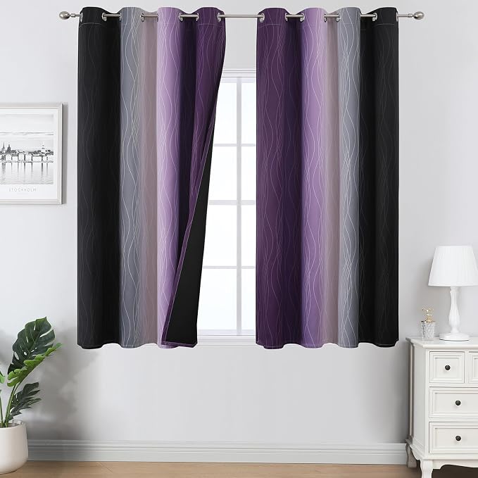 Black and Purple Ombre Blackout Curtains 45 Inch Length | Room Darkening by ESTELARTEXTILER