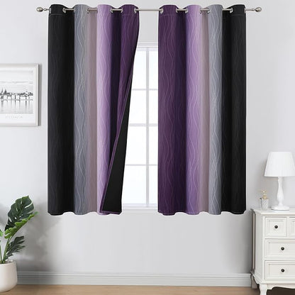 Black and Purple Ombre Blackout Curtains 45 Inch Length | Room Darkening by ESTELARTEXTILER
