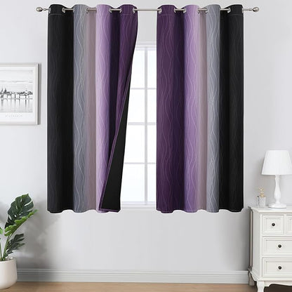 Black and Purple Ombre Blackout Curtains 54 Inch Length | Room Darkening by ESTELARTEXTILER