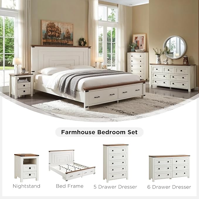 T4TREAM Farmhouse 5 Drawers Dresser Chests - Image 6