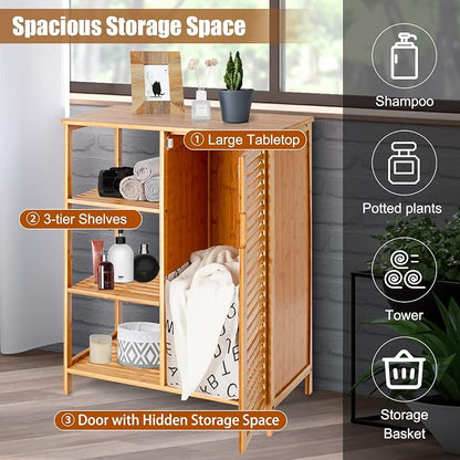 Tangkula Bamboo Bathroom Floor Cabinet, Storage Cabinet - Image 6