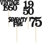 Gyufise 24Pcs Vintage 1950 Cupcake Toppers Glitter Cheers to 75 Fabulous Seventy Five Cupcake Picks 75th Birthday Wedding Anniversary Party Cake Decorations Supplies Black