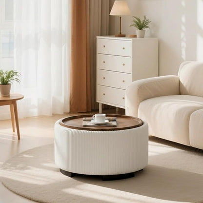 29.5 Inch Round Storage Ottoman Coffee Table, Modern Circle Coffee Table - Image 4