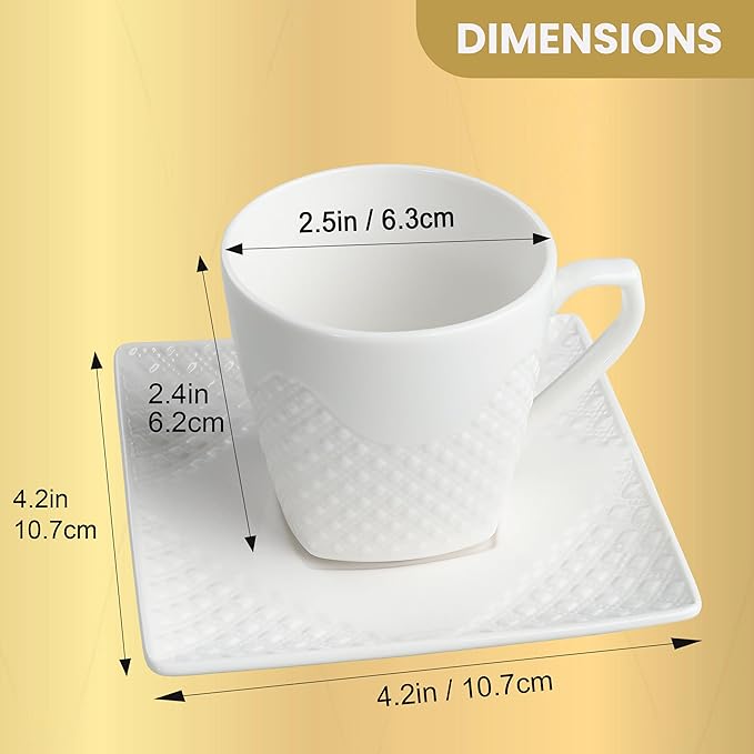 Espresso Cups With Saucer 3oz/90ml, Turkish Coffee Cup Set, White Espresso Cups Set of 6 Italian Style, Demitasse Espresso Cup Set, Modern Espresso Coffee Cups, Tasas de Cafe Expreso Modernas
