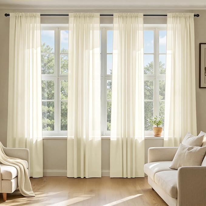 MIULEE Light Cream Sheer Curtains 96 Inches Long 4 Panels 42 x 96 Inches | by MIULEE