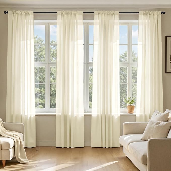 MIULEE Light Cream Sheer Curtains 72 Inches Long 4 Panels 42 x 72 Inches | by MIULEE