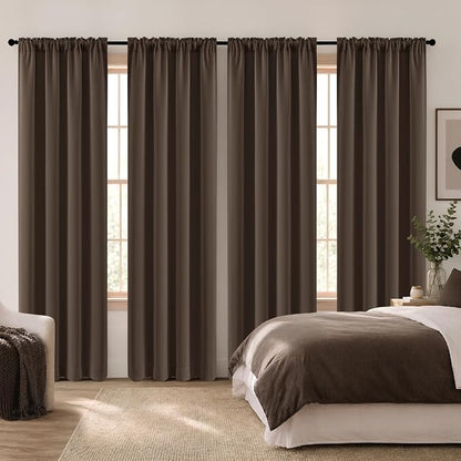 MIULEE 84 Inch Length Chocolate Brown Blackout Bedroom Curtains Set of 4 | by MIULEE