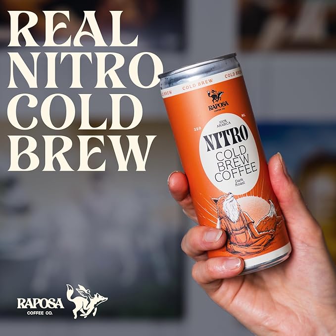Raposa Nitro Cold Brew Ready to Drink Coffee 250ml - 8.45oz - Made with Oat Milk - Dairy Free - Vegan Cold Brew Ready to Drink, No Artificials - 150mg Caffeine (Caramel Latte (12 Pack))