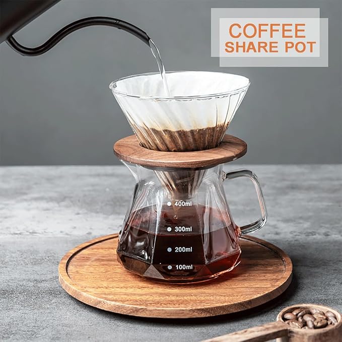 Glass Coffee Server for Drip Coffee Maker,Diamond Fashion Design Glass Coffee Carafe, Coffee Pot with Lid, Clear, 600ml(20oz)