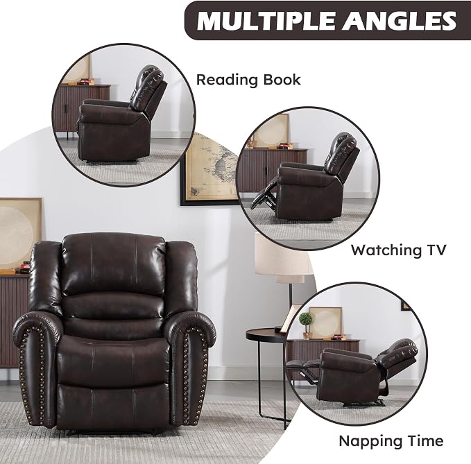 CANMOV Leather Recliner Chair Set of 2, Classic and Traditional Manual Recliner - Image 4