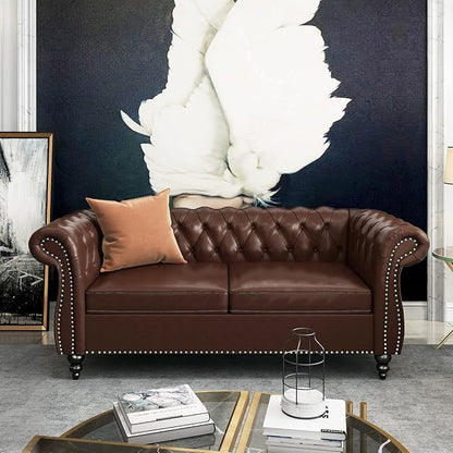 Mid-Century 2 Seater Sofa, Faux Leather Loveseat - Image 7