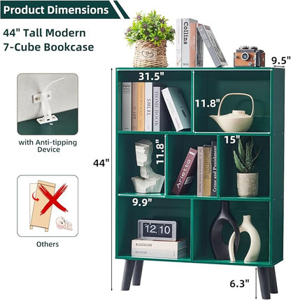 LEYAOYAO Cube Bookshelf 3 Tier Mid-Century Dark Green Modern Bookcase - Image 2