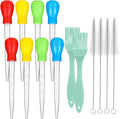 Boao 14 Pcs Heat-resistant Turkey Baster Cooking Set Includes 8 Pcs 11 Inch Turkey Baster, 2 Silicone Basting Brush, 4 Cleaning Brush for Thanksgiving Cooking, BBQ Grill, Baking Meat(Bright Color)