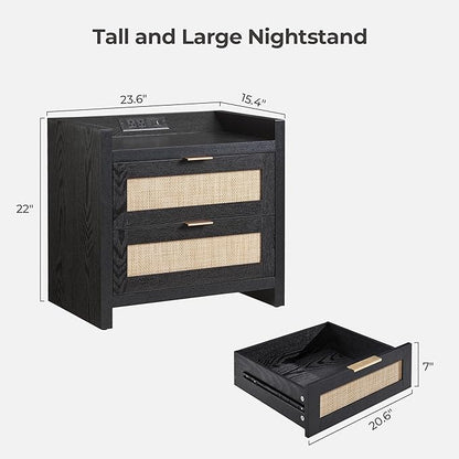 SICOTAS Black Nightstands Set of 2 Bed Side Table - Image 2