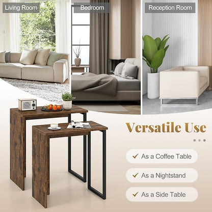 Giantex Nesting Coffee Table Set of 2, Rectangular Stackable Side Tables - Image 7