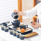 ICHAG Chinese Tea Set, Japanese Tea Sets for Adults, 15-Piece Porcelain Gongfu Tea Set with Tea Pet & Tea Tray, Japanese Teapot Set, Travel Tea Party Set, for Home/Office/Outdoor/Gifts (Black)