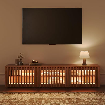 POVISON Mid Century Modern Wood Slatted TV Stand - Image 3