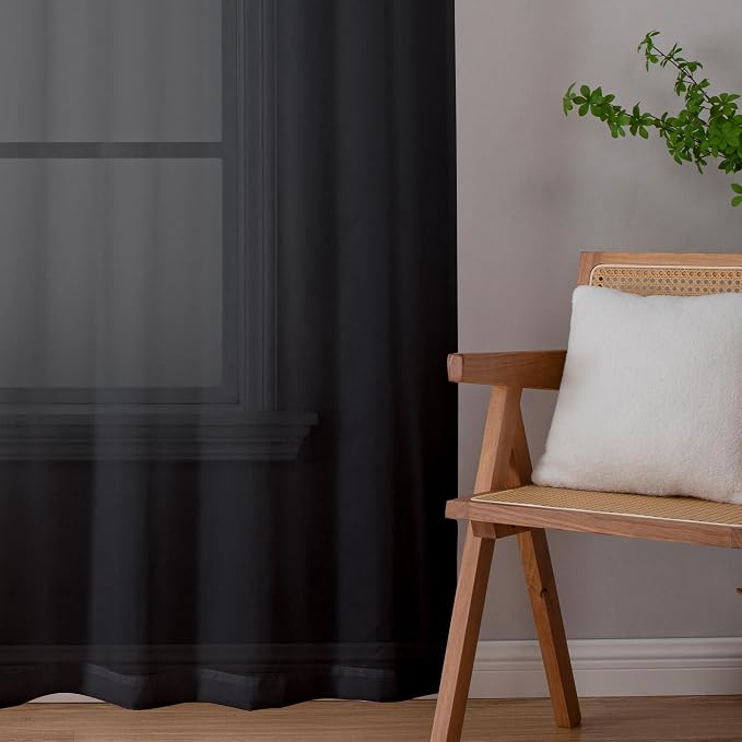 Simplebrand Black Sheer Curtains 96 Inches Long, Light Filtering Rod Pocket - Image 5