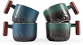 2.5oz Ceramic Espresso Cups with Wooden Handle, Small Coffee Cups Double Shot Espresso Cups Set of 4
