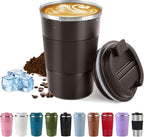 Vacuum-Insulated Stainless Steel Travel Coffee Mug, Leak-Proof Reusable Coffee Cup with Lid - Keep Hot & Cold Drinks for Hours, Durable Thermos Tumbler for Men & Women (3rd-Dark Coffee, 12OZ)