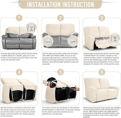 TAOCOCO Recliner Loveseat Slipcover, 6 Pieces Dual Recliner Sofa Covers - Image 7
