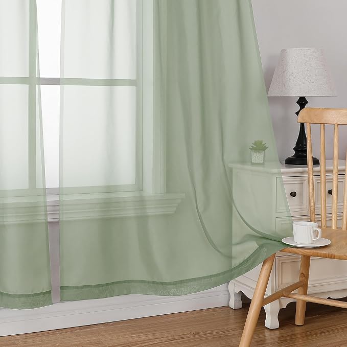 Simplebrand Sage Short Sheer Curtains 45 Inch Length - Image 4