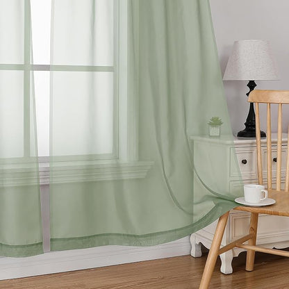 Simplebrand Sage Sheer Curtains 63 Inch Length 2 Panels, Rod Pocket Solid Color - Image 4