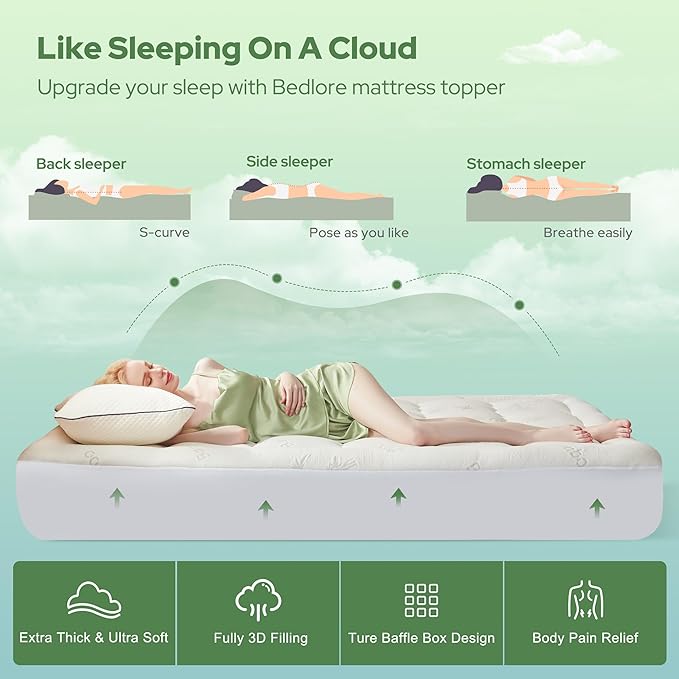 BEDLORE Twin Mattress Topper Viscose Derived from Bamboo, Thick Pillow Top - Image 4