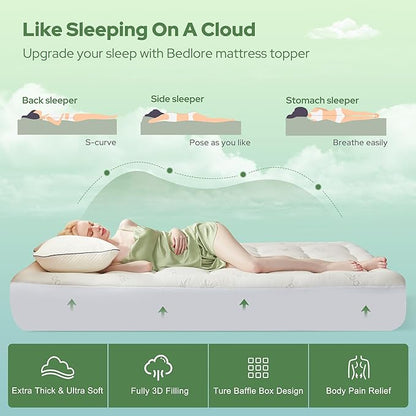 BEDLORE Full Size Mattress Topper Viscose Derived from Bamboo, Thick Pillow Top - Image 4
