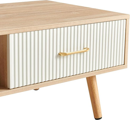 Coffee Table with Storage, Mid Century Boho Wood Center Table with Open Storage - Image 8