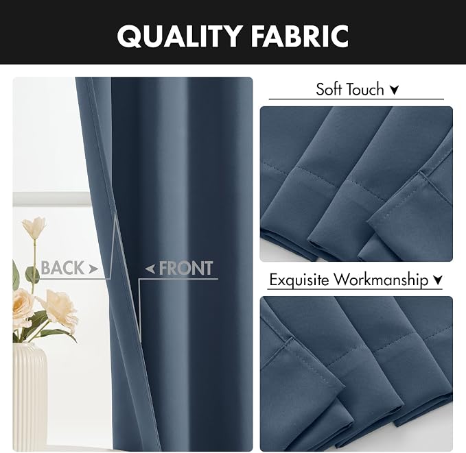 MIULEE Stone Blue Blackout Curtains 4 Panels Set 72 Inch Length Bedroom | - Image 7