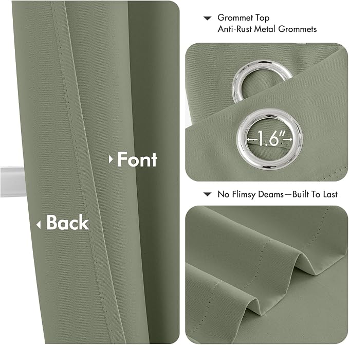 MIULEE Blackout Curtains for Bedroom 2 Panels 40 x 45 Inch Long Sage | Thermal - Image 4
