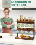IBUYKE Rustic Coffee Mug Holder Stand, 2 Tier Countertop Mug Tree Holder Rack with Storage Base, Vintage Mug Holders for Kitchen, Holds 8 Mugs, Rustic Brown UTBJ002H