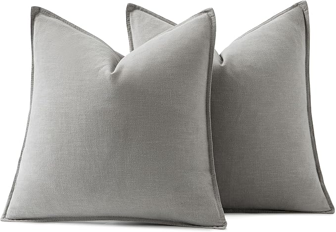 MIULEE Decorative Linen Euro Sham Pillow Covers 22x22 Inch Light Gray | Boho - Image 6