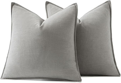 MIULEE Decorative Linen Euro Sham Pillow Covers 22x22 Inch Light Gray | Boho - Image 6