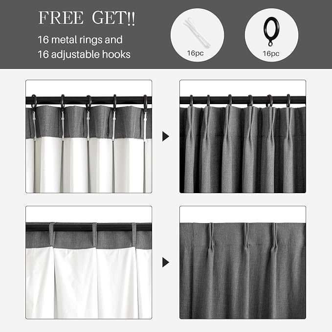 Pinch Pleated Linen Curtains 100% Blackout 84 Inches Long - Image 3