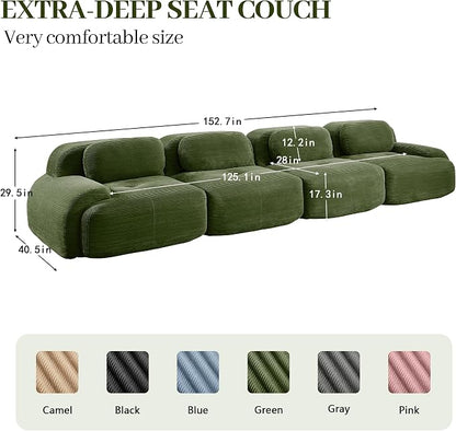 Boneless Sectional Couch, No Assembly Required, 152.7” Modular Cloud Sofa - Image 3