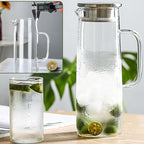 hjn Glass Pitcher with Lid Glass Water Carafe with Handle, Fridge Water Jug Cold or Hot Beverages, Iced Tea, Milk, Juice 1500ml/51oz & aluminum lid