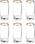 13.25 Oz Gold Glass Cup (Set of 6) - Elegant Drinking Glasses with Gold Accented Rim, Durable Glassware for Entertaining, Dining, Everyday Use - Ideal for Cocktails & Beverages