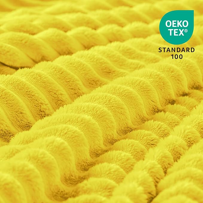 BEDELITE 3D Ribbed Jacquard Yellow Fleece Twin Blanket - Image 3