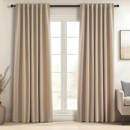 Topfinel Light Taupe Blackout Textured 90 Inch Long Linen Blend Curtain by Topfinel