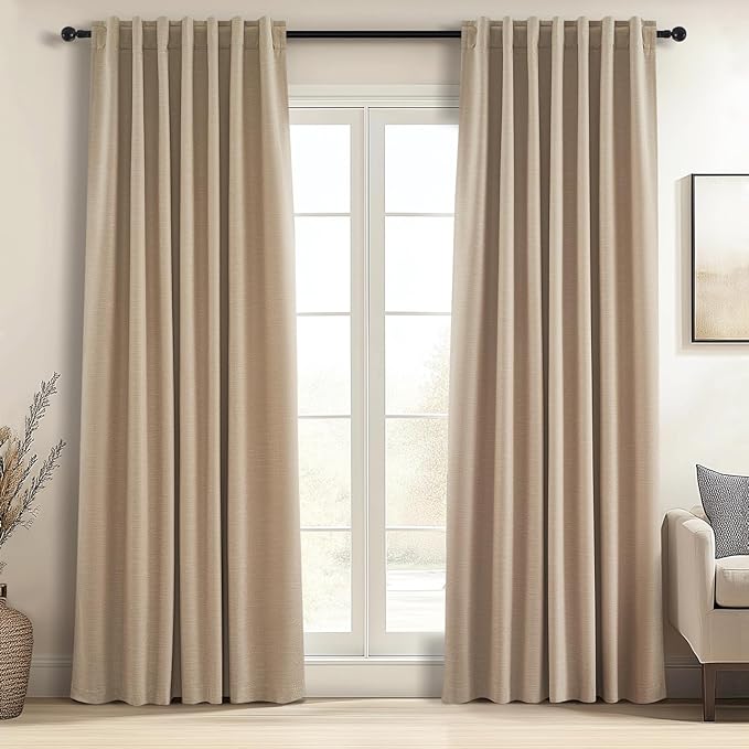 Topfinel Blackout Linen Blend Curtains 84 inch Long 2 Panels, Back Tab by Topfinel