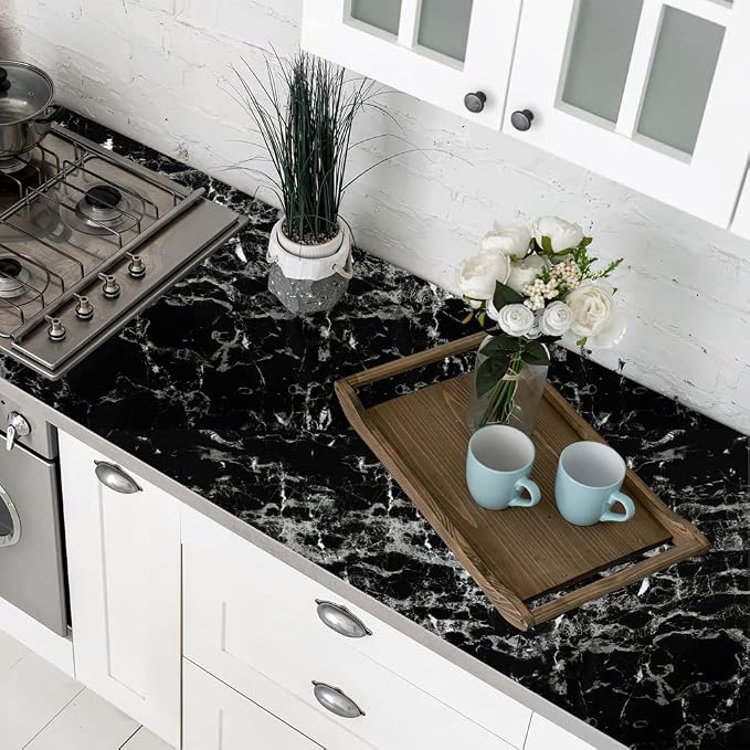 Arthome Black Marble Contact Paper, 15.7"x393" Self Adhesive Wallpaper - Image 3