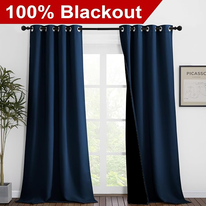 NICETOWN Moroccan Blue Full Shade Curtain Panels, Pair of Thermal Insulated & - Image 2
