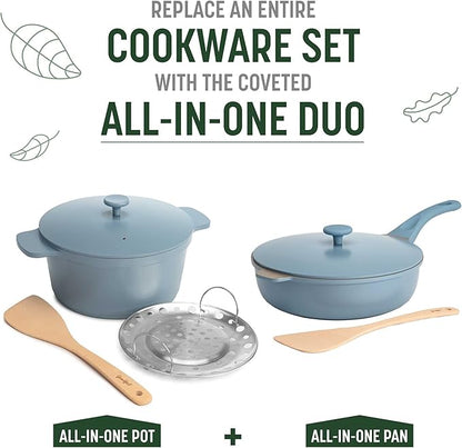 Goodful All-in-One Pan, Multilayer Nonstick, High-Performance Cast Construction, Multipurpose Design Replaces Multiple Pots and Pans, Dishwasher Safe Cookware, 11-Inch, 4.4-Quart Capacity, Blue Mist