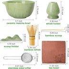 MONOJOY Matcha Whisk Set Ceramic Bowl Kit with Spout, Bamboo Chasen and Holder, Scoop Rest,Sifter Tea Towel Ceremonial Cute Matcha Tea Making Tool,Gift Perfect for Latte Lovers | Beginners,7pcs