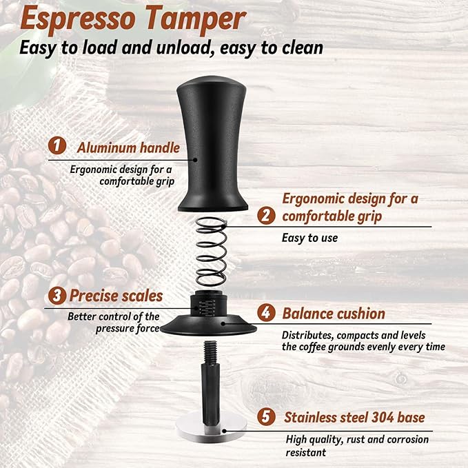 Espresso Tamper, Coffee Tamper with Espresso Distribution Tool, Espresso Tamper Mat, Espresso Dosing Funnel, Espresso Accessories, Wdt Tool Espresso, 51mm Espresso Tamper for Espresso Coffee Machine