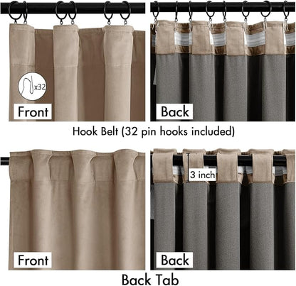 MIULEE Velvet Curtains 50W x 90L 2 Panels Camel Beige Blackout Curtains | - Image 3